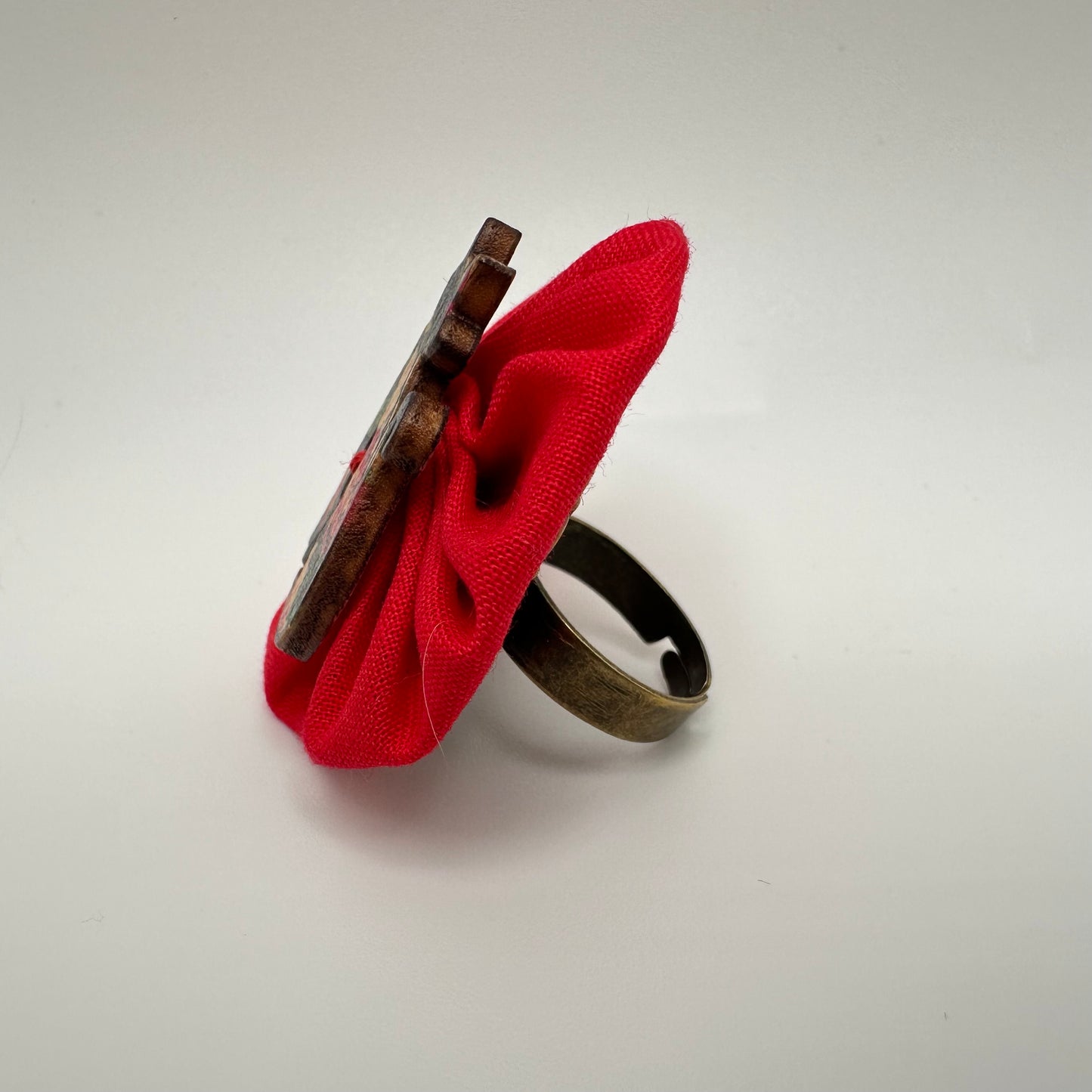 Fabric Swirl Kitty Cat Adjustable Ring - Red