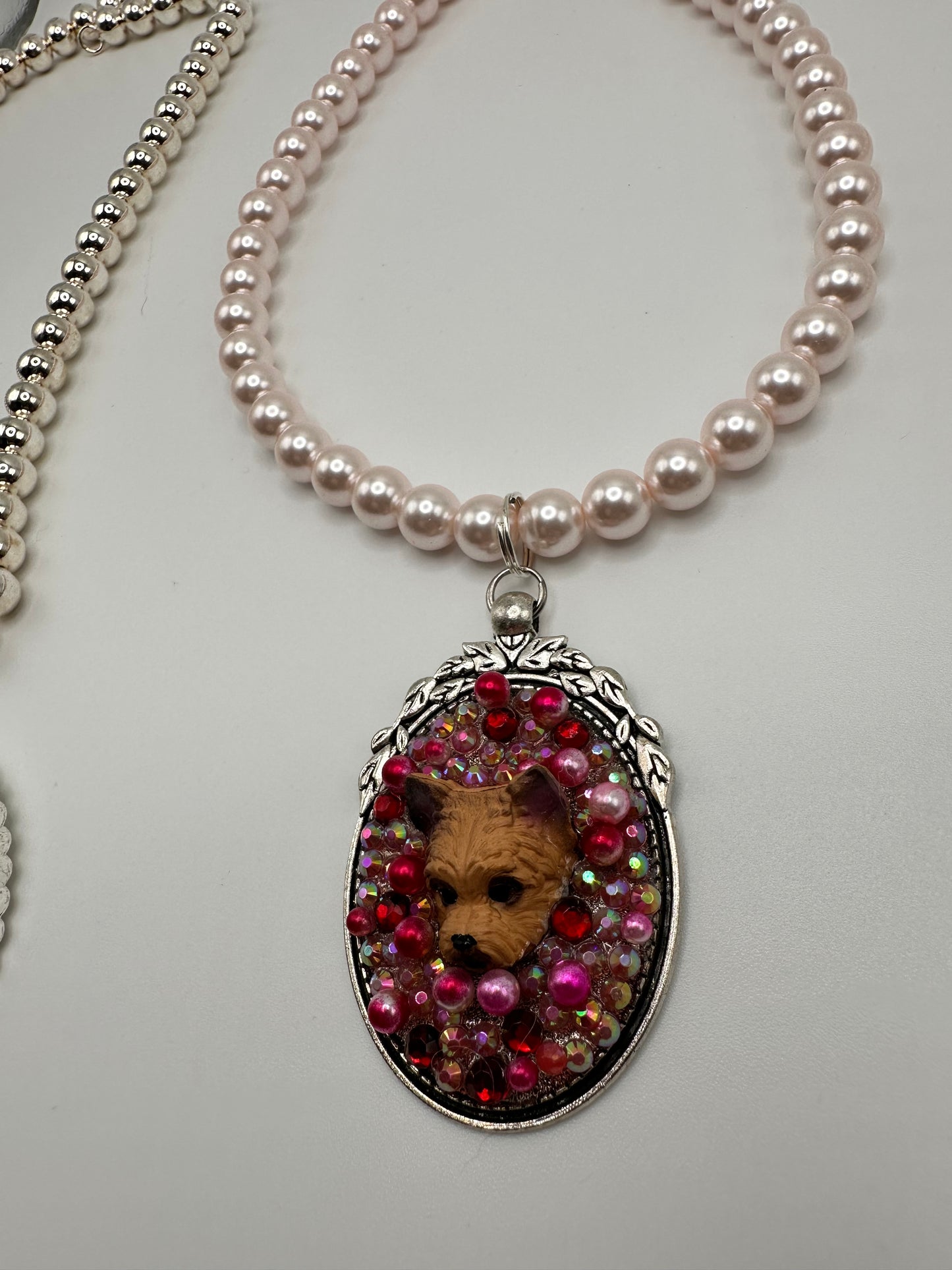 Ruby Yorkie Pink Pearl Necklace