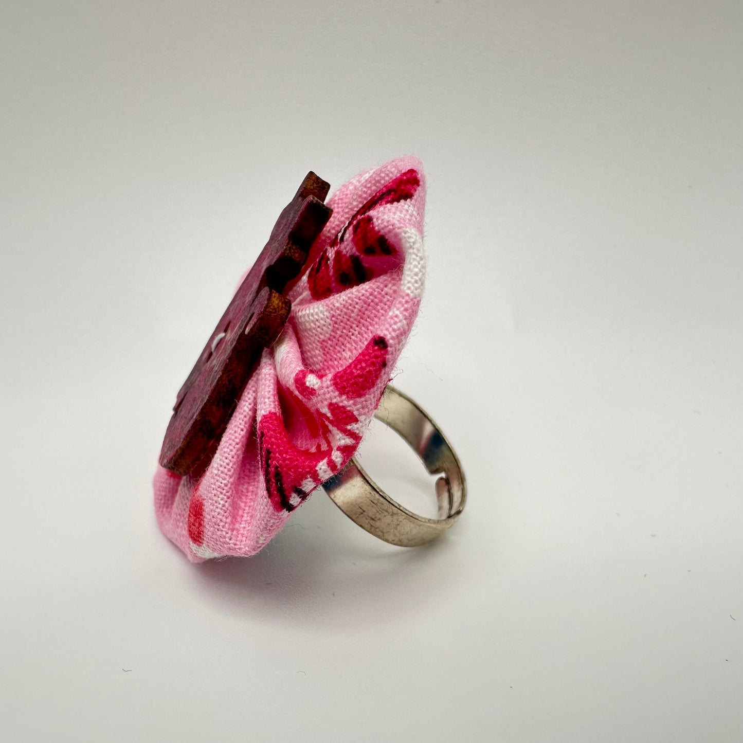 Fabric Swirl Kitty Cat Adjustable Ring - Pink