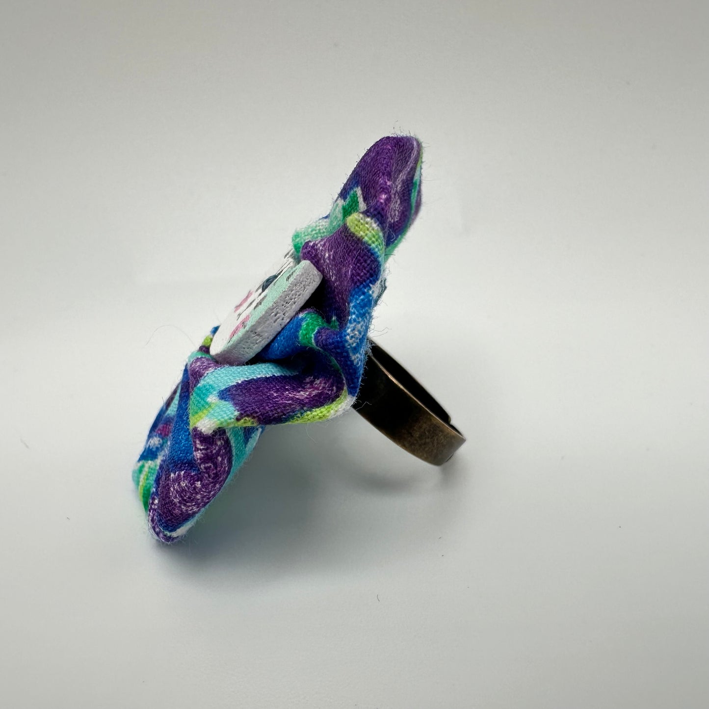 Fabric Swirl Kitty Cat Adjustable Ring - Purple Tie Dye