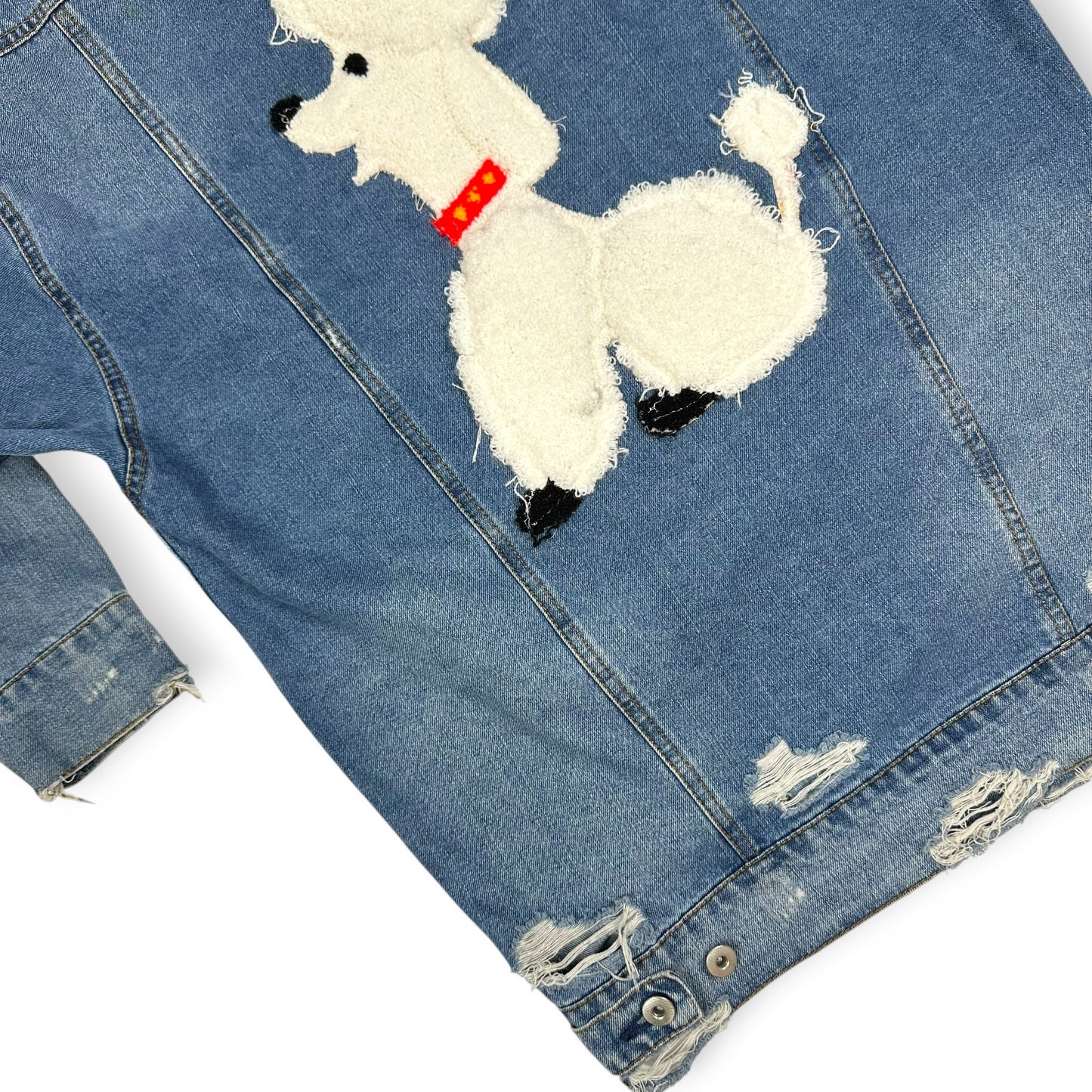 Vintage Upcycled Embroidered Patches Denim Jacket Dog Themed