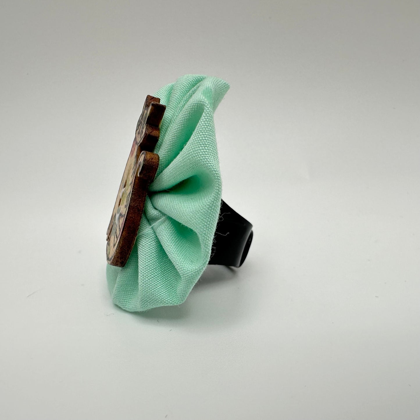 Fabric Swirl Kitty Cat Adjustable Ring - Mint Green