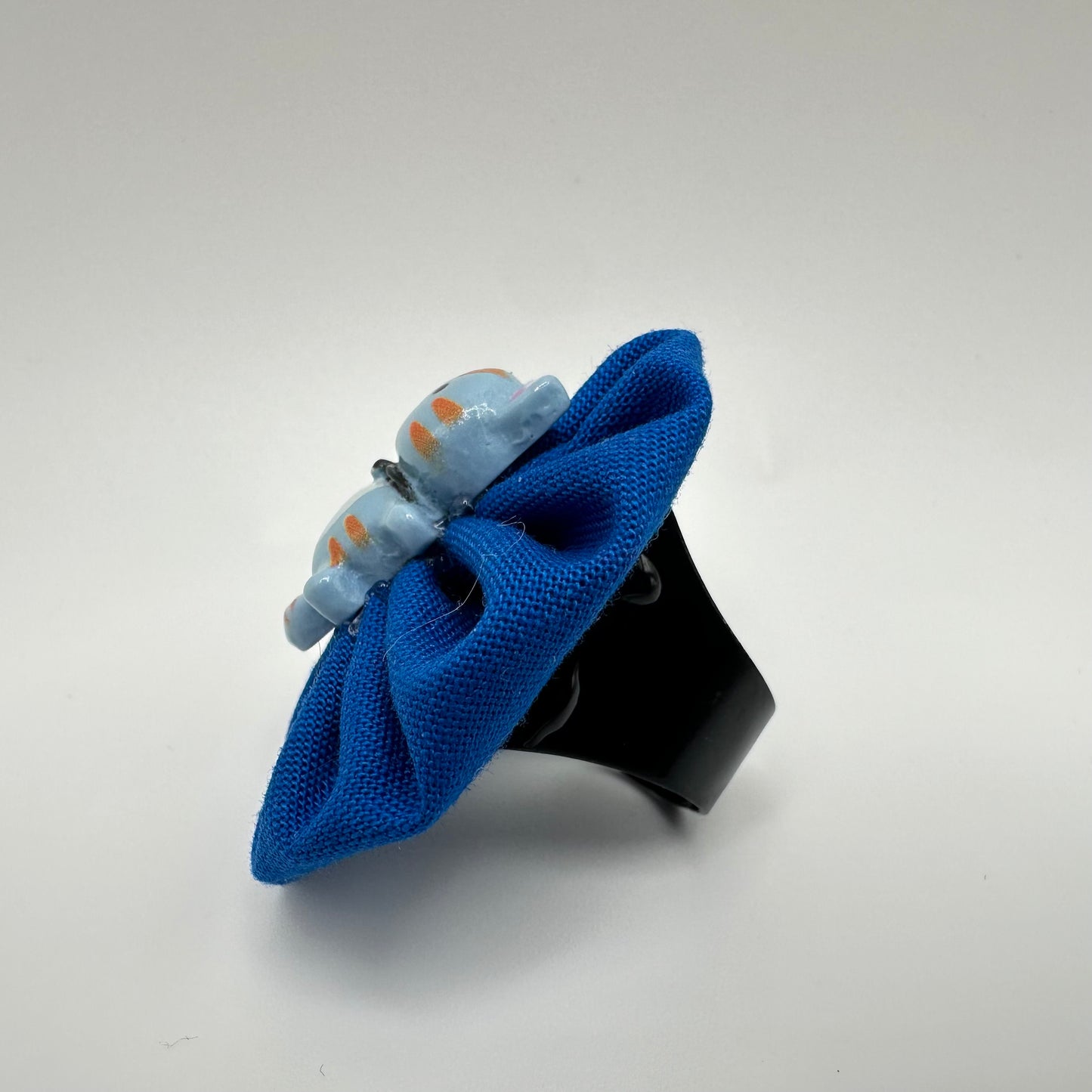 Fabric Swirl Kitty Cat Adjustable Ring - Blue