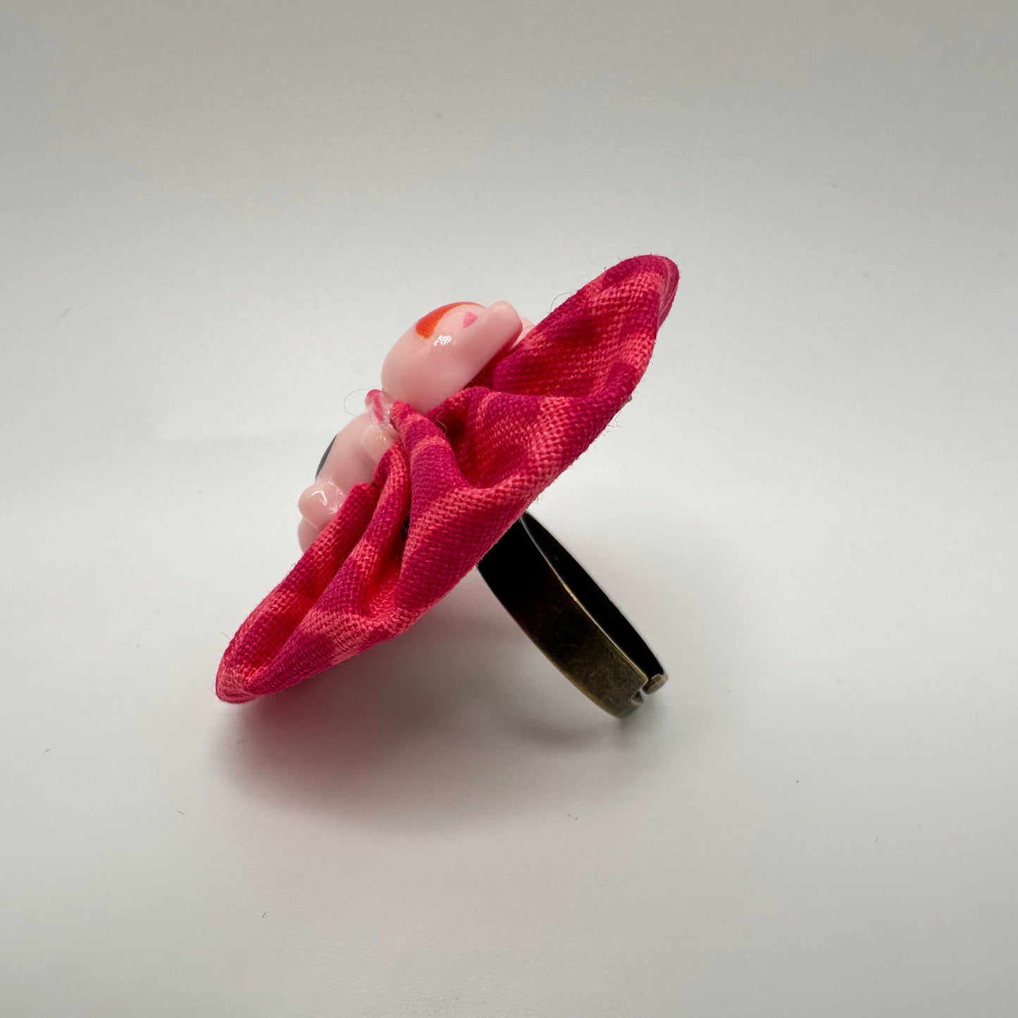 Fabric Swirl Kitty Cat Adjustable Ring - Pink