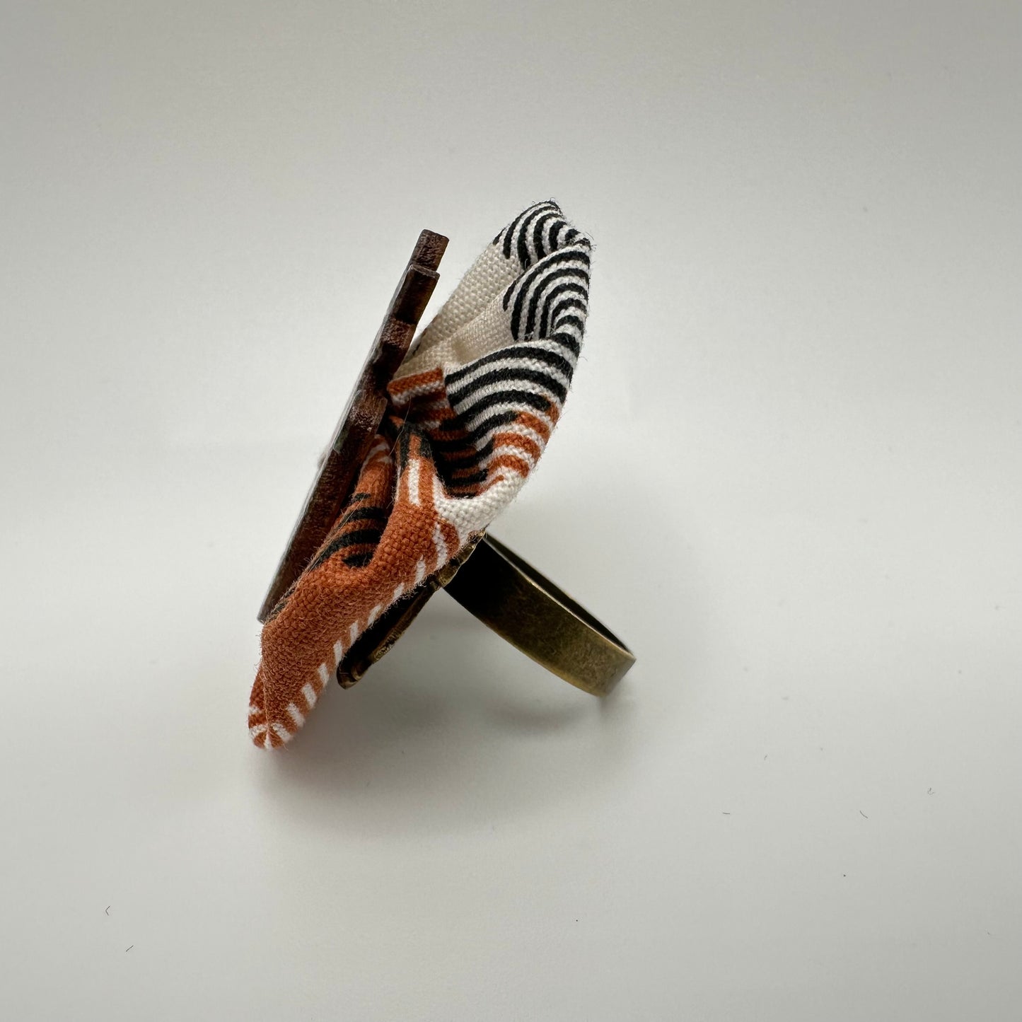 Fabric Swirl Kitty Cat Adjustable Ring - Earth Tones