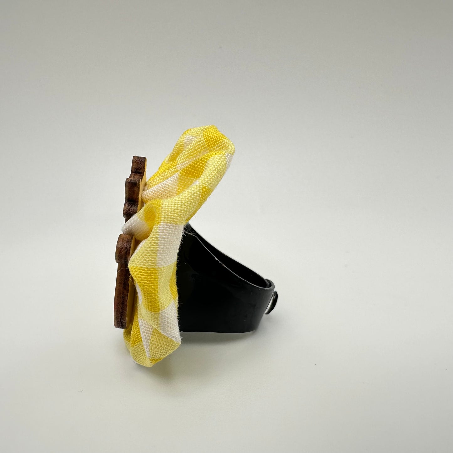 Fabric Swirl Kitty Cat Adjustable Ring - Yellow