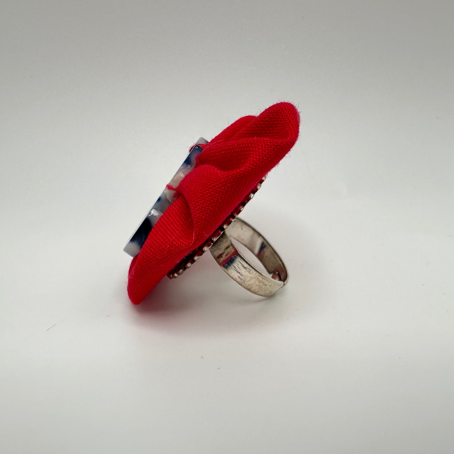 Fabric Swirl Kitty Cat Adjustable Ring - Red