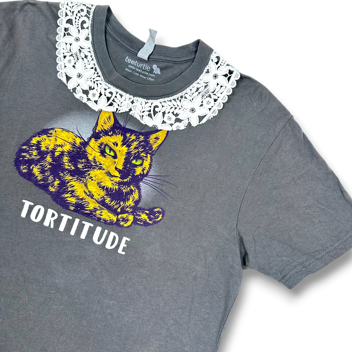 Serving Tortitude Cat Tee with Lace Collar
