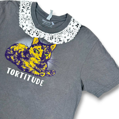 Serving Tortitude Cat Tee with Lace Collar