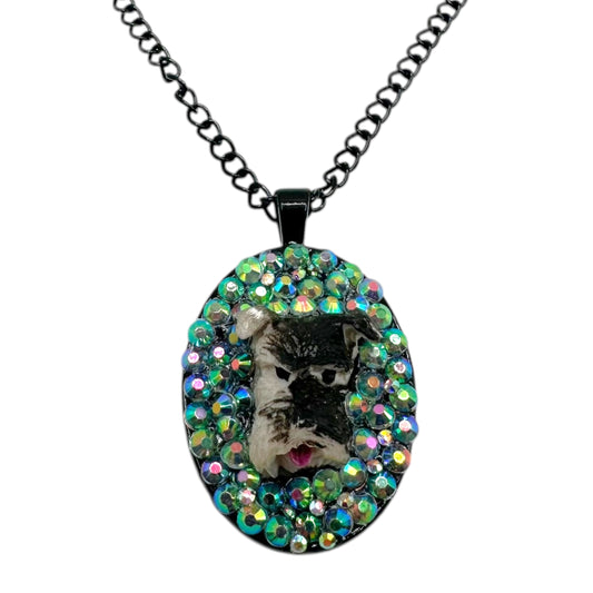 Schnauzer in Iridescent Rhinestones Necklace
