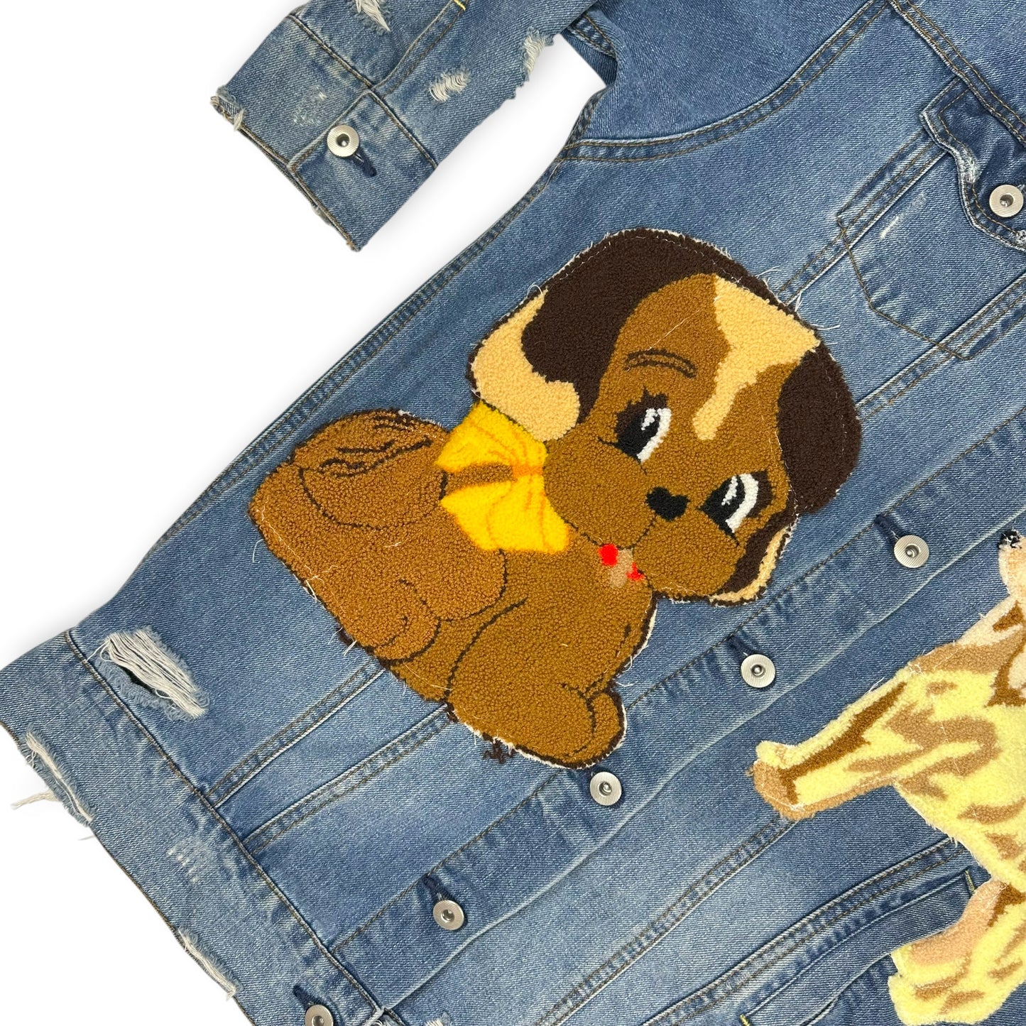 Vintage Upcycled Embroidered Patches Denim Jacket Dog Themed
