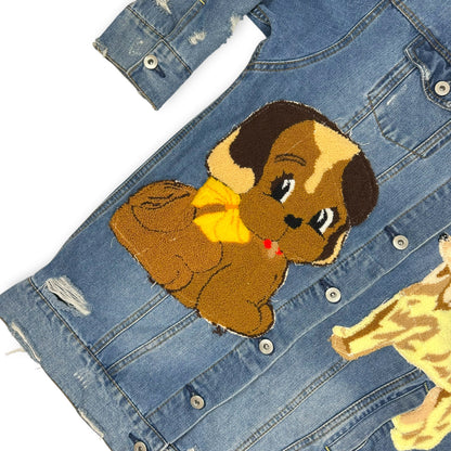 Vintage Upcycled Embroidered Patches Denim Jacket Dog Themed