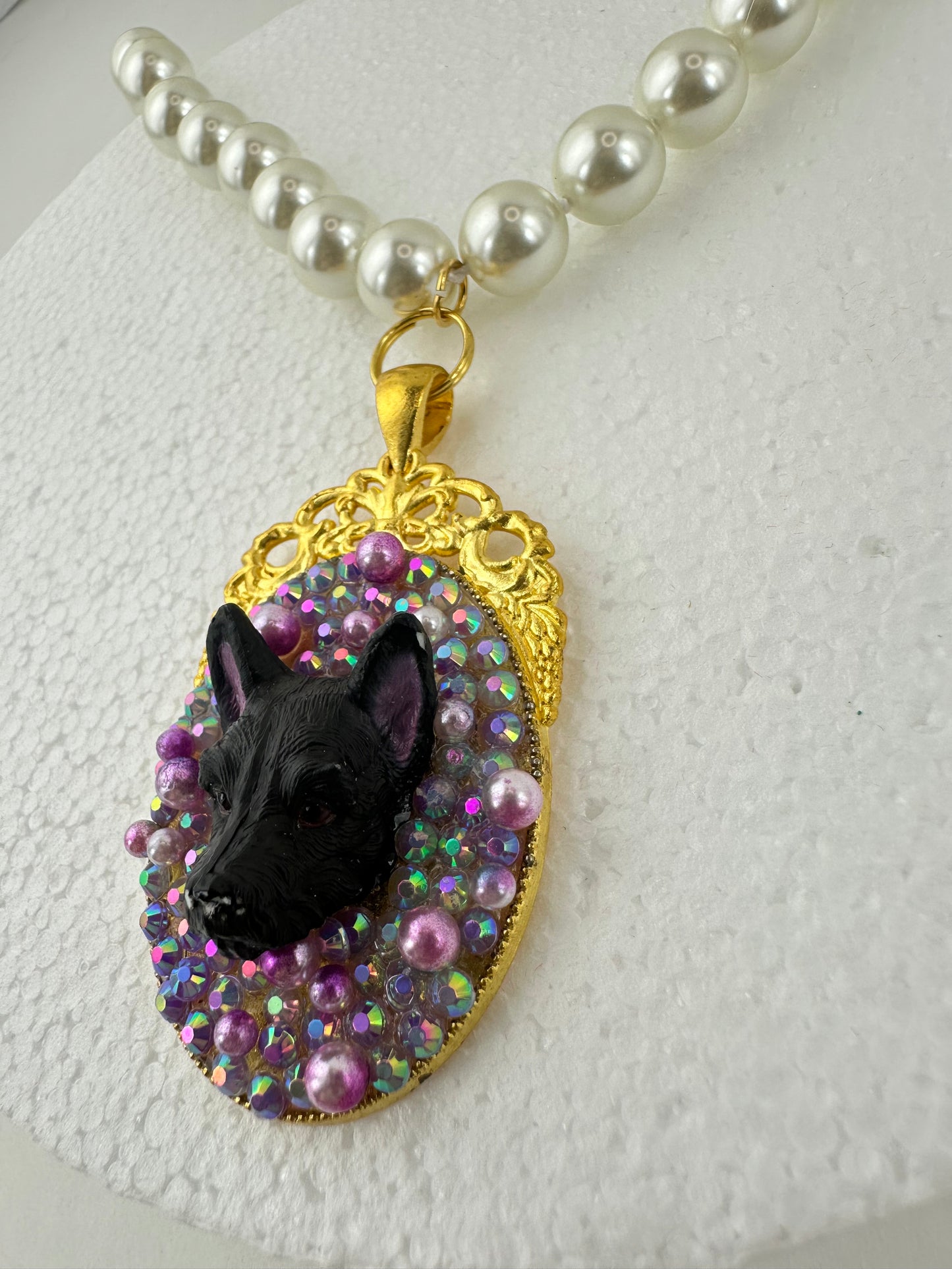 Purple Posh Scottish Terrier Pearl Necklace