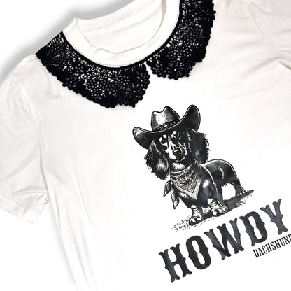 Western Daschund Tee with Lace Collar