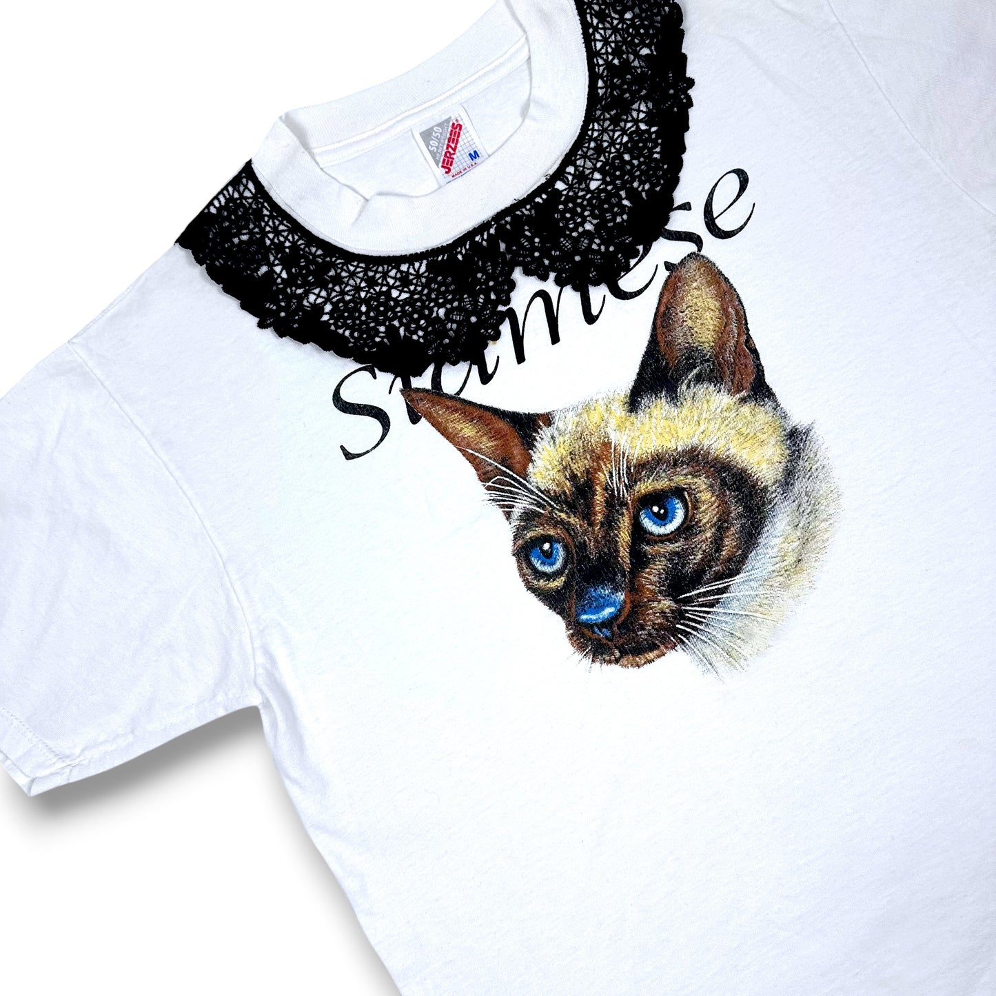 Vintage Siamese Cat Tee with Lace Collar