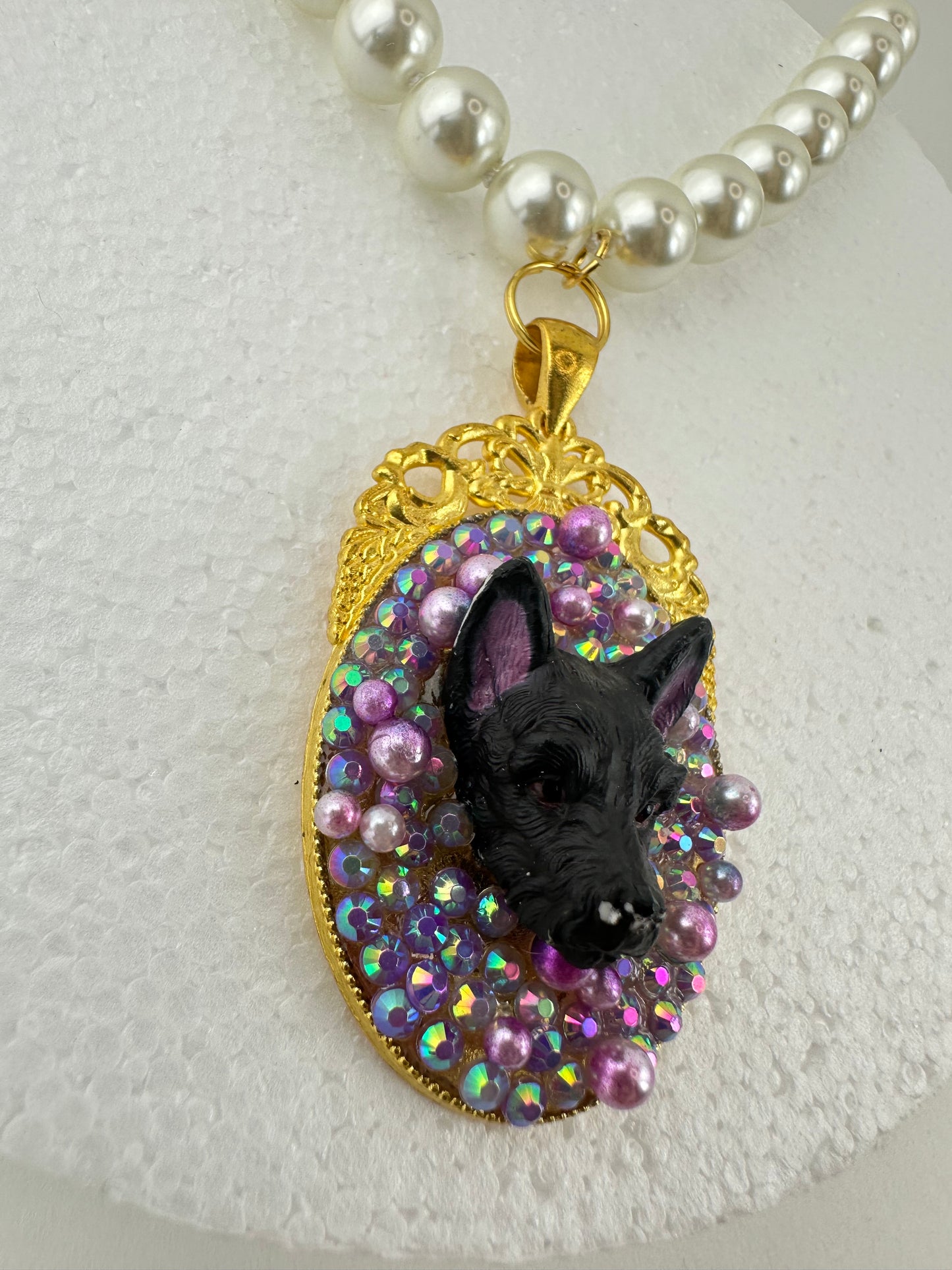 Purple Posh Scottish Terrier Pearl Necklace