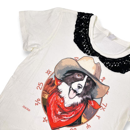 Zodiac Cowboy Dog Themed Tee with Lace Collar