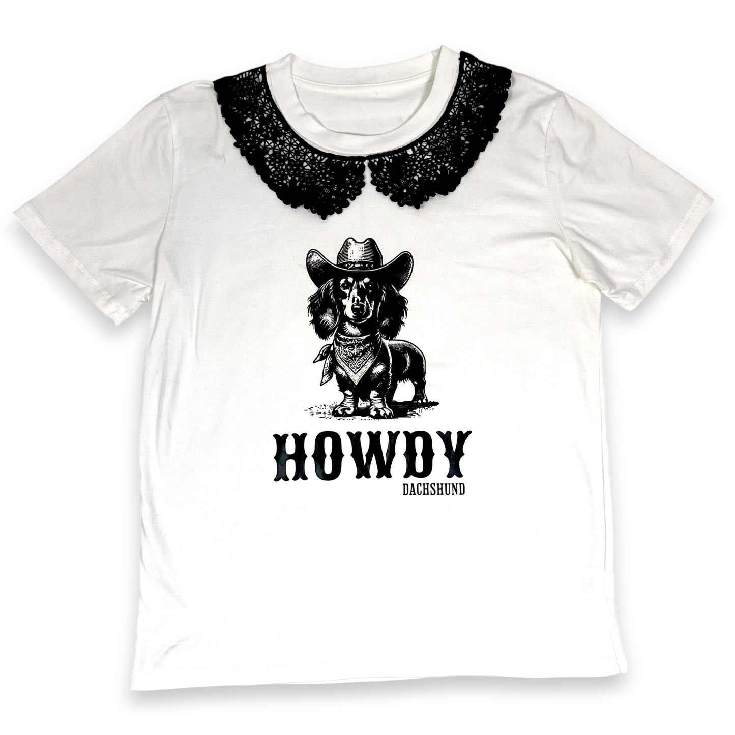 Western Daschund Tee with Lace Collar