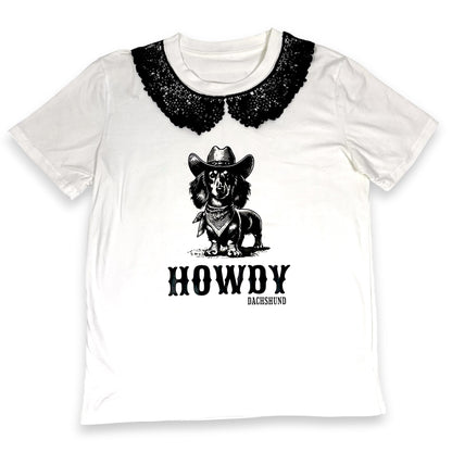 Western Daschund Tee with Lace Collar