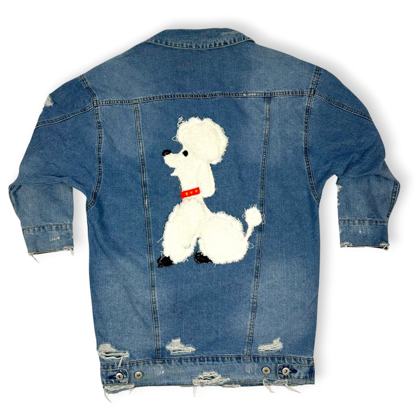 Vintage Upcycled Embroidered Patches Denim Jacket Dog Themed