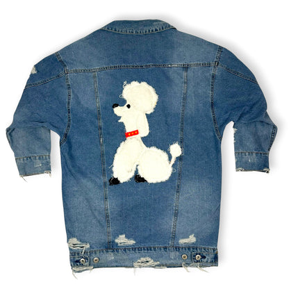 Vintage Upcycled Embroidered Patches Denim Jacket Dog Themed