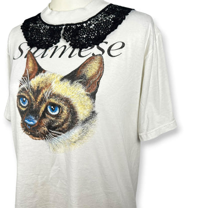 Vintage Siamese Cat Tee with Lace Collar