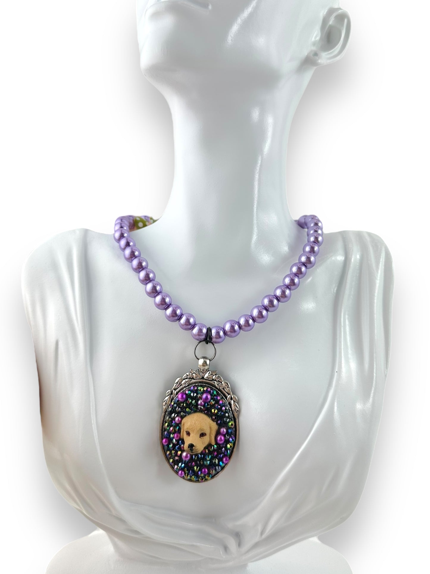 Golden Retriever in a Purple Haze Pearl Necklace