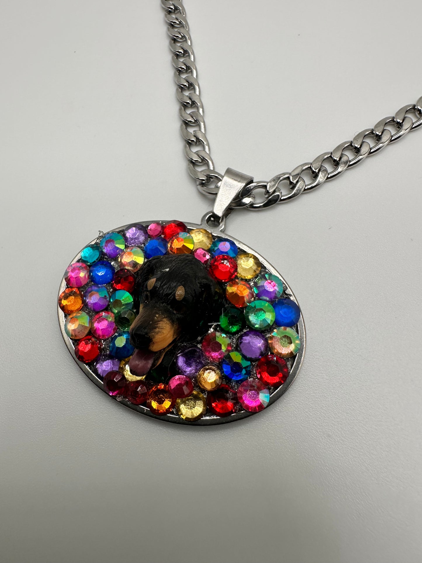 Rainbow Polkadot Dachshund Necklace