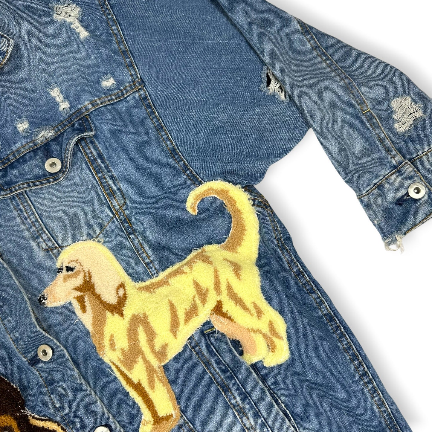 Vintage Upcycled Embroidered Patches Denim Jacket Dog Themed