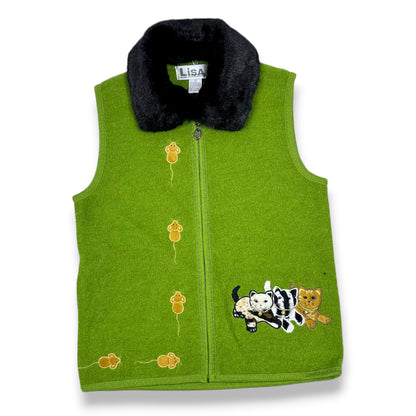 Vintage Green Cat & Mouse Sweater Vest