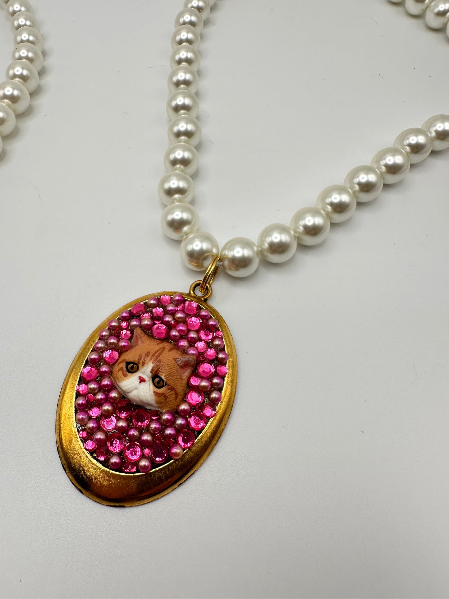 Pink Purrr Pearl Cat Necklace