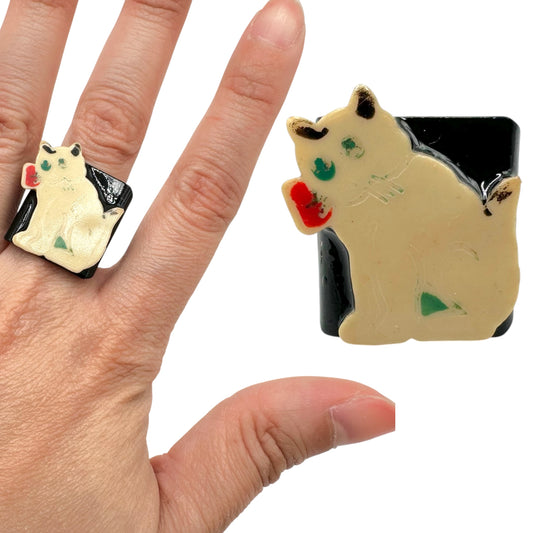 Vintage Art Deco Retro Cat Ring