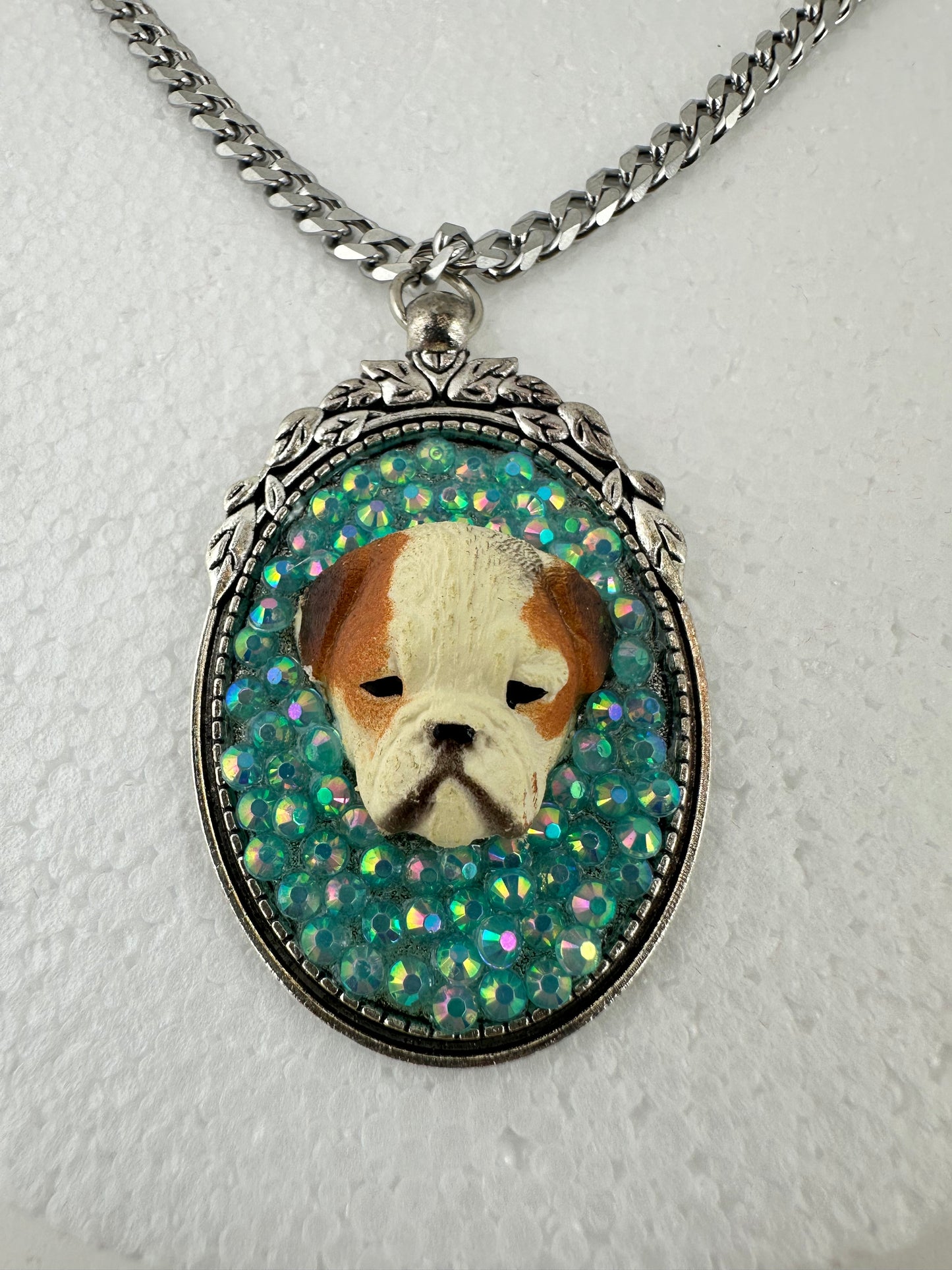 Bedazzled Bulldog in Blue Necklace