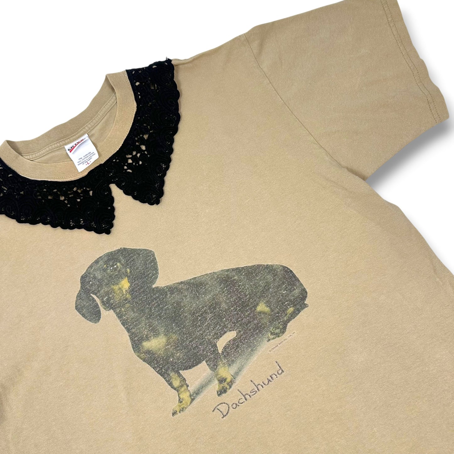 Vintage Daschund Tee with Black Lace Collar
