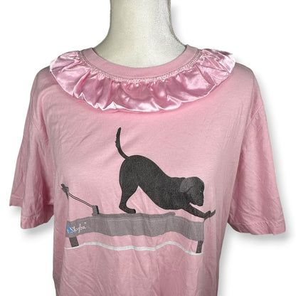 Pup Aerobics Pink Tee with Satin Ruffle Collar