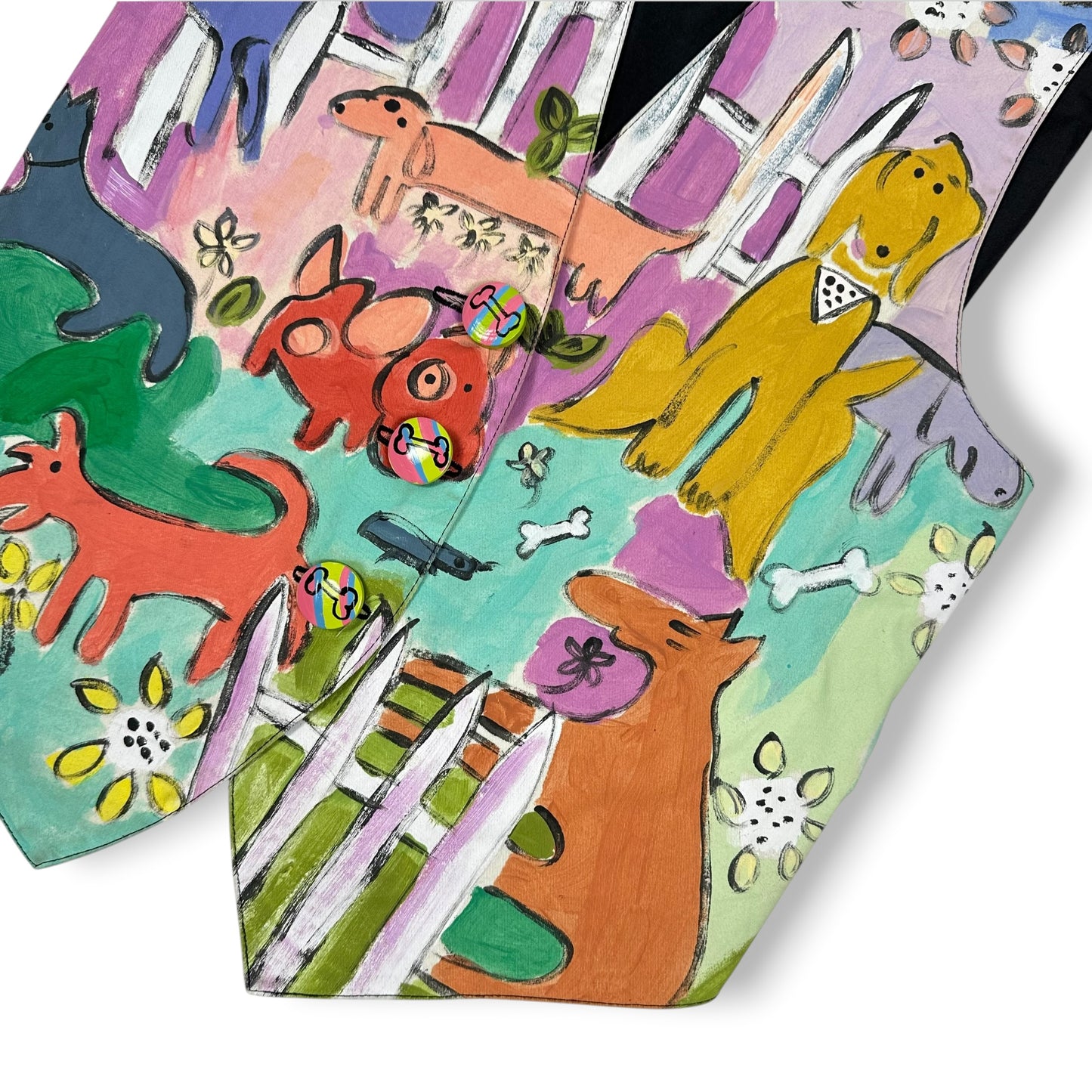 Vintage Handpainted Striped Dog Themed Vest