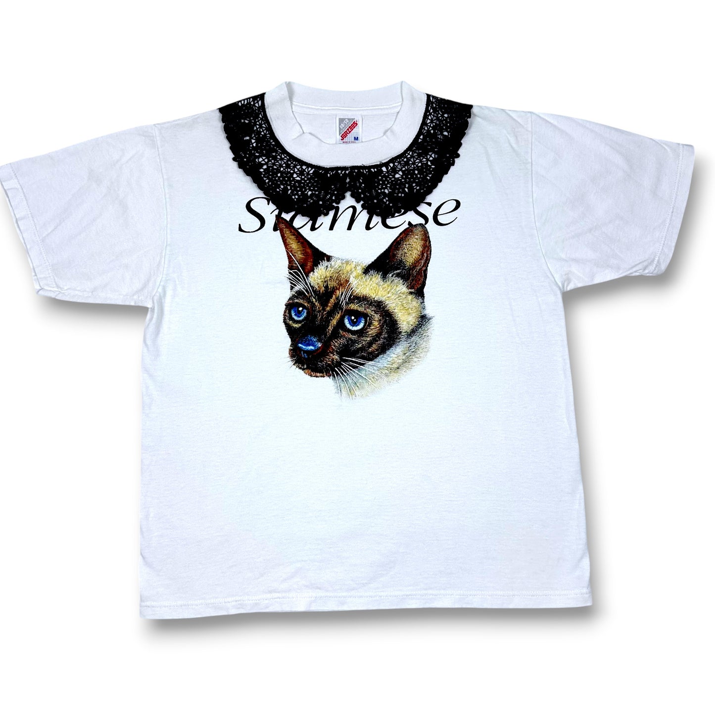 Vintage Siamese Cat Tee with Lace Collar