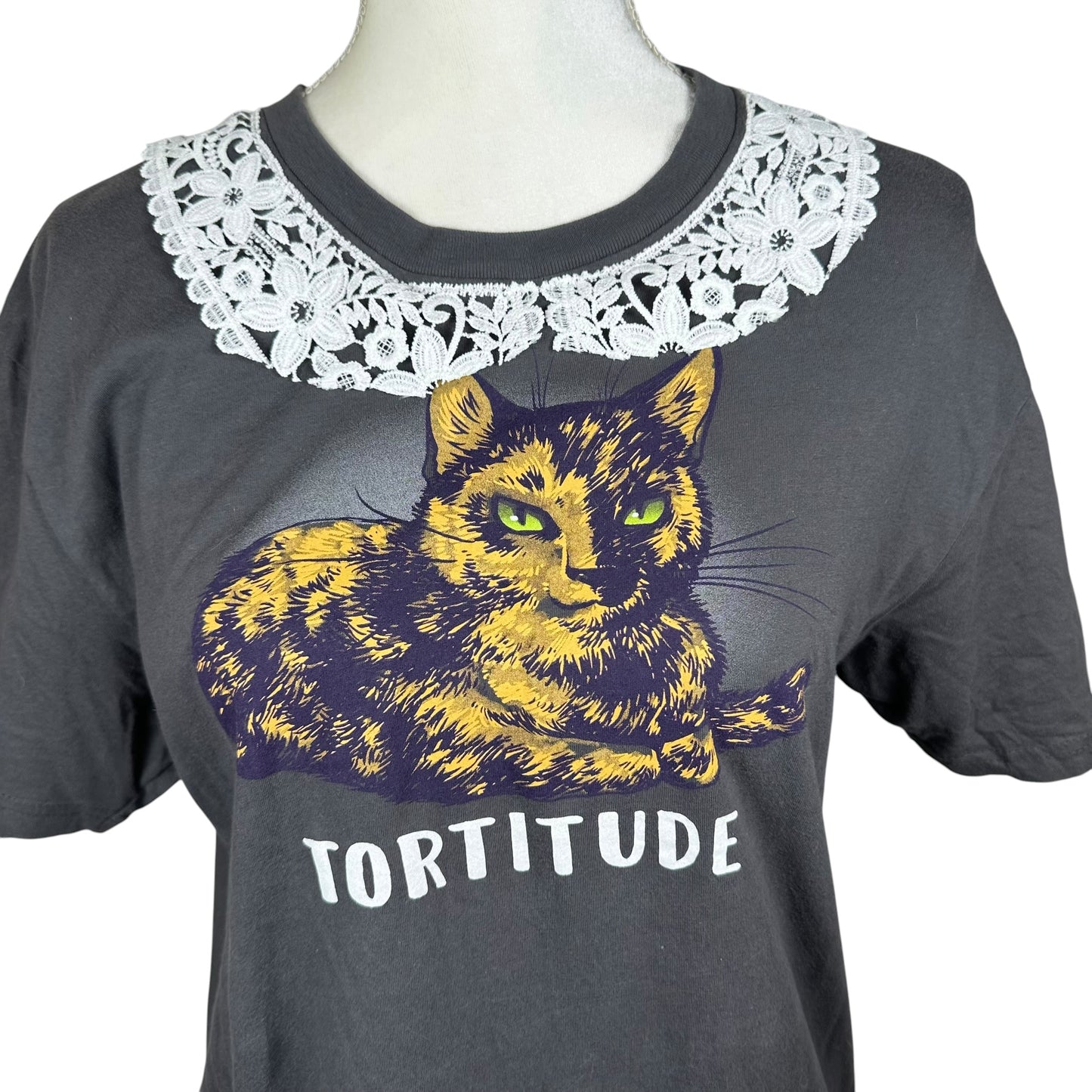 Serving Tortitude Cat Tee with Lace Collar