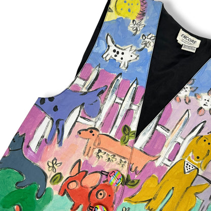 Vintage Handpainted Striped Dog Themed Vest