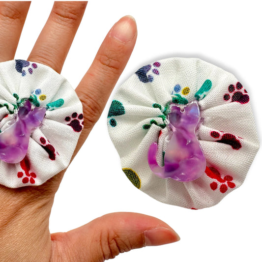Fabric Swirl Kitty Cat Adjustable Ring - Multicolor White