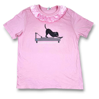 Pup Aerobics Pink Tee with Satin Ruffle Collar