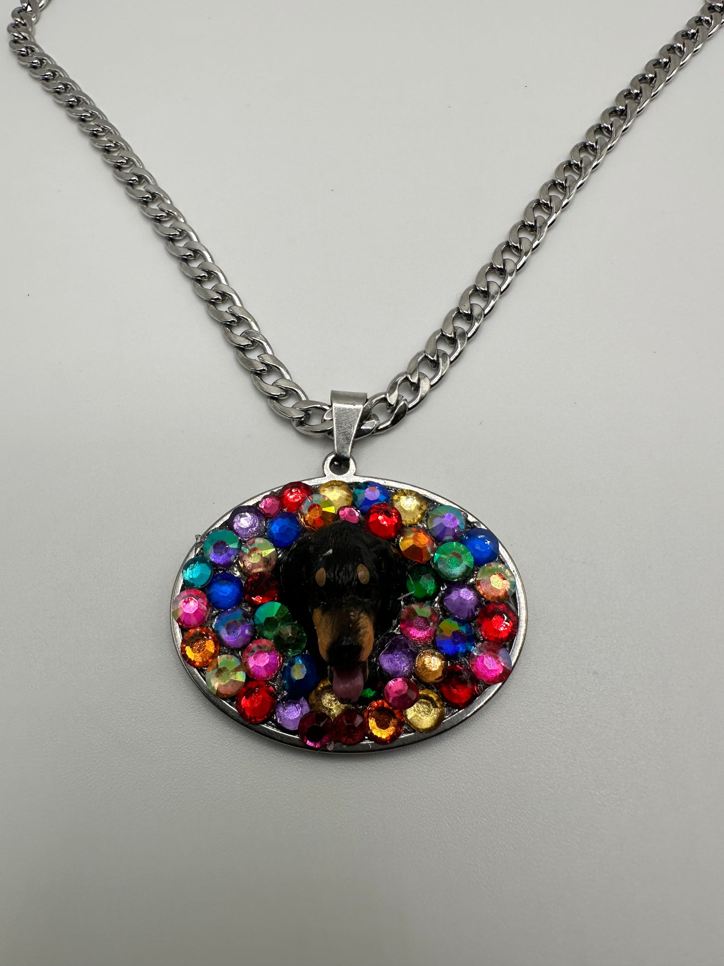 Rainbow Polkadot Dachshund Necklace