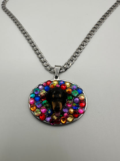 Rainbow Polkadot Dachshund Necklace