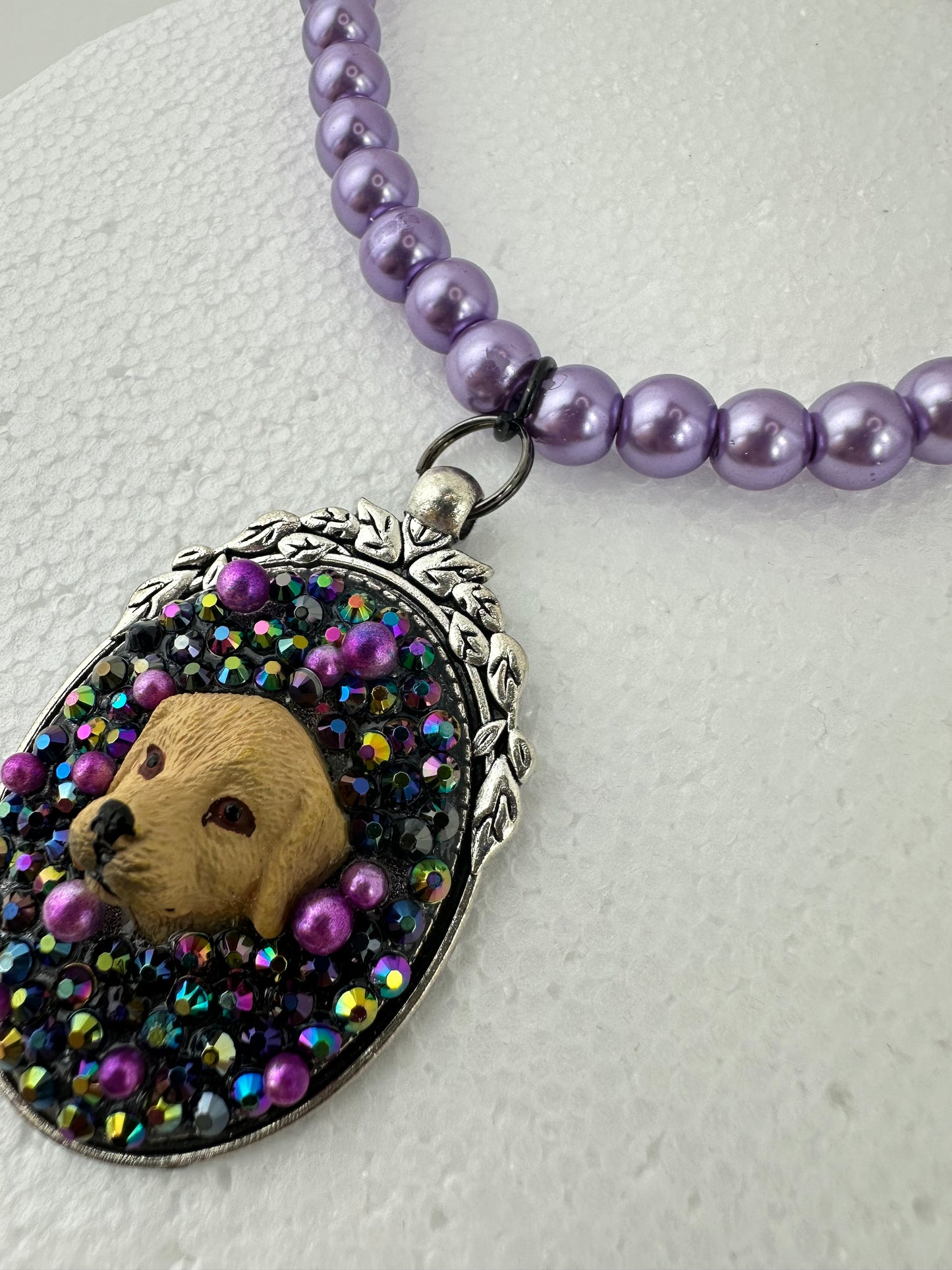 Golden Retriever in a Purple Haze Pearl Necklace