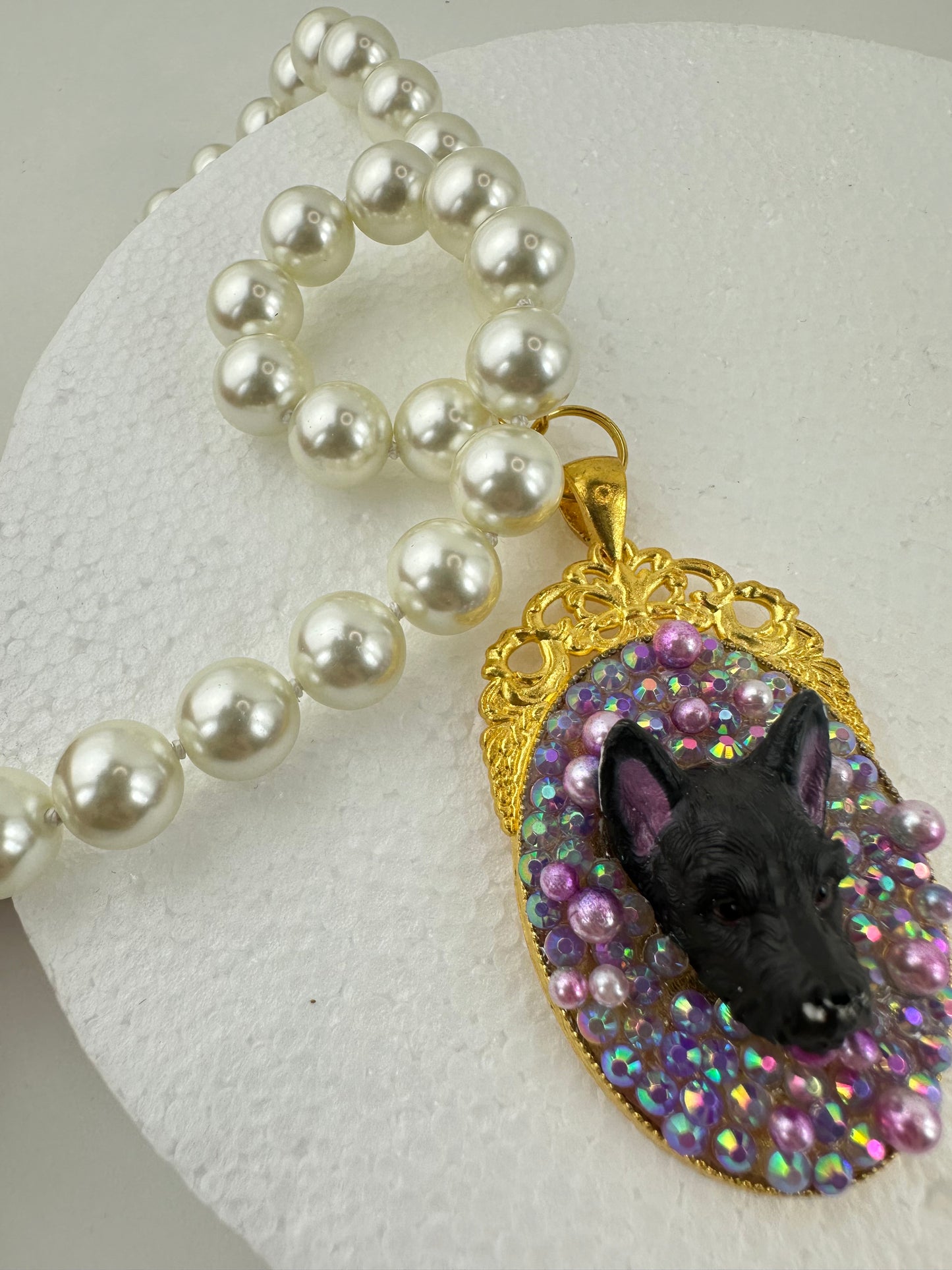 Purple Posh Scottish Terrier Pearl Necklace