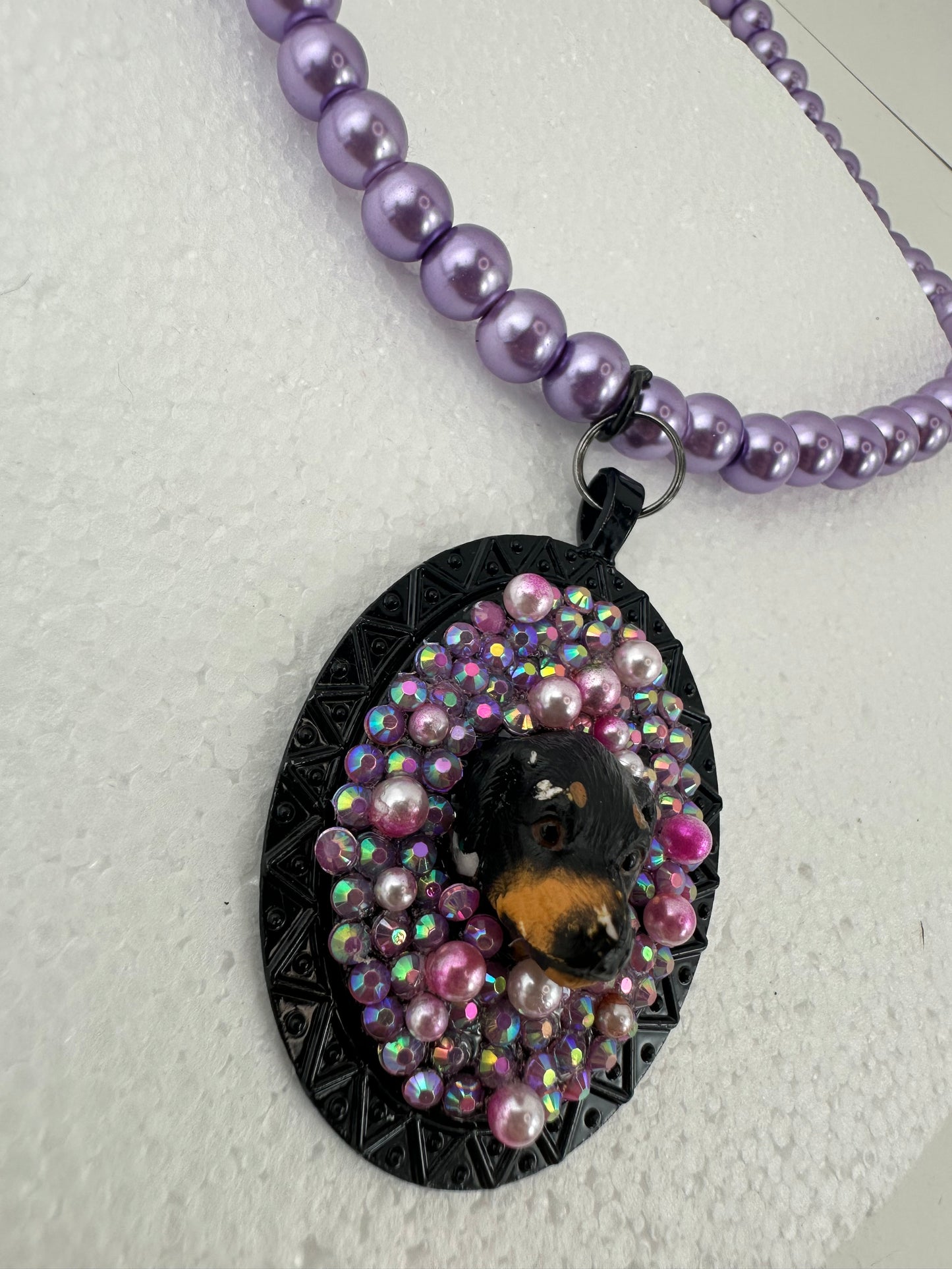 Darling Dachshund Purple Pearl Necklace