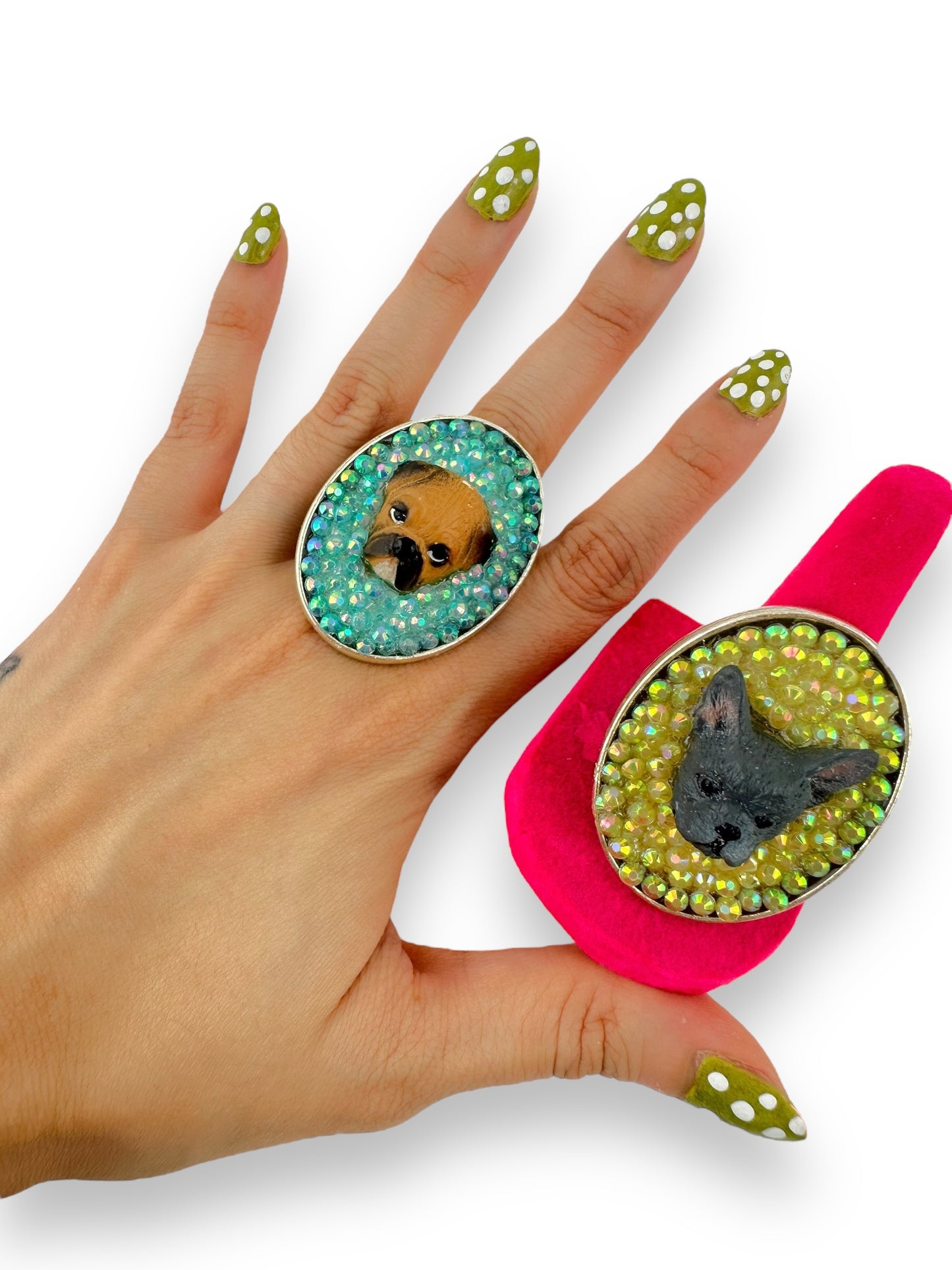 Tenderhearted Turquoise Bedazzled Bulldog Ring