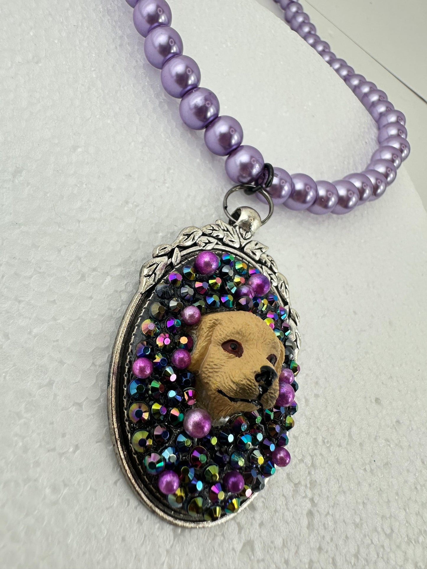 Golden Retriever in a Purple Haze Pearl Necklace