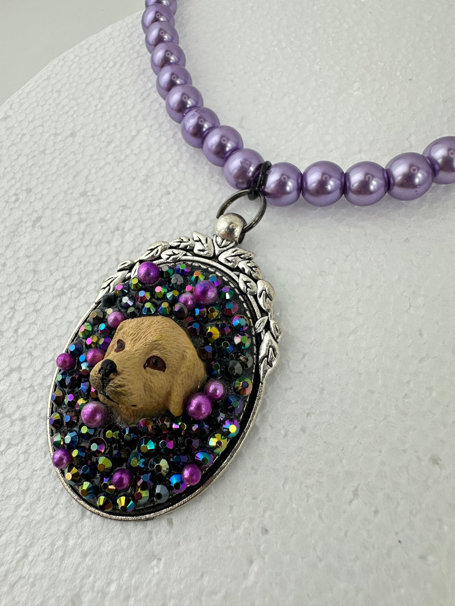 Golden Retriever in a Purple Haze Pearl Necklace