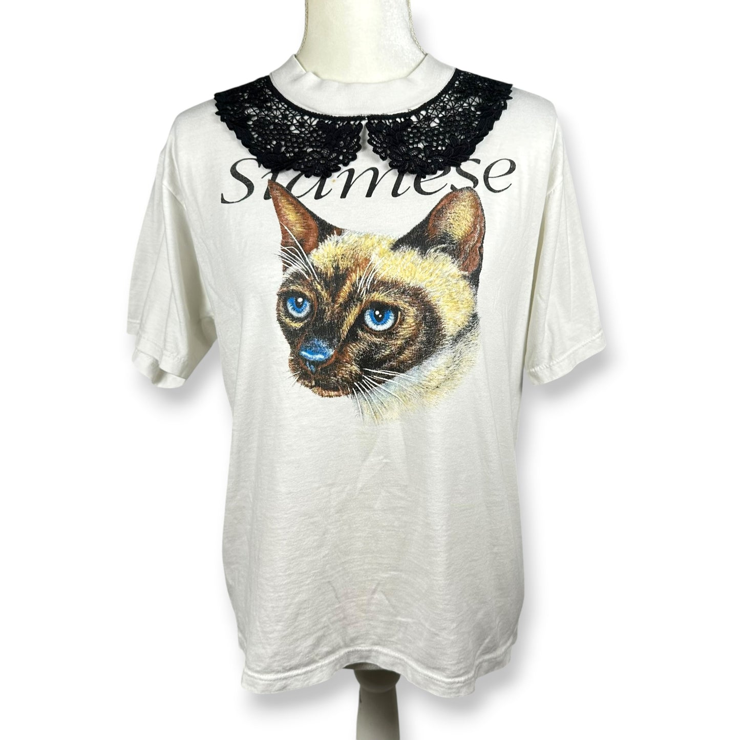 Vintage Siamese Cat Tee with Lace Collar